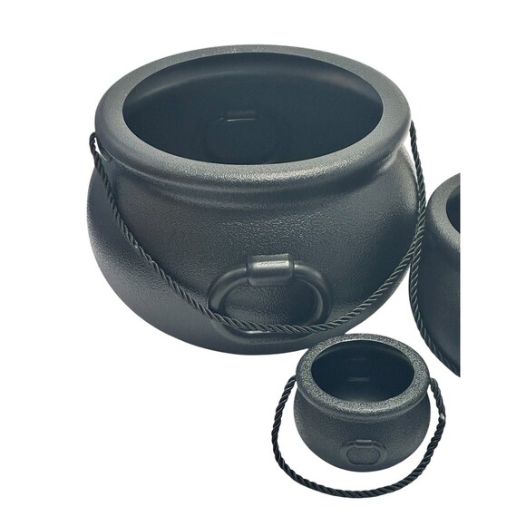 GloCamping 5ct Halloween Plastic Black Cauldrons With Rope Handles Large-Small - Picture 4 of 9
